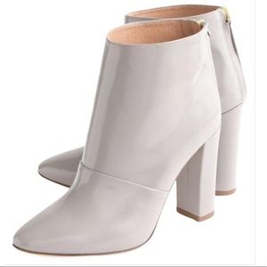 NWT J crew Adele glossy leather ankle booties in grey size 8.5. New with tags!